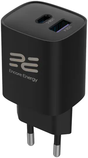 Neues Netzladegerät Encore Energy GaN QC 4 PD 3.0 USB-A USB-C 30W GaN-3083R mit Display + USB-C Kabel 2m