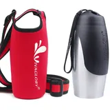 VIVAGLORY 750 ml Edelstahl Trinkflasche für Hunde & Neopren Flaschenträger Kombination, Hundetrinkflasche und Wasserflaschenhalter, Ideal für Wandern, Reisen mit Haustieren
