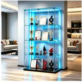 Simurq Glasvitrine Standvitrine mit LED und 2 Glastüren, Vitrinenschrank Glas (4 Ebenen(78,5x35x163 cm), 5 Ebenen(78,5x34,5x186,5 cm), Glasschrank mit 2 Türen,Schloss,Sammlervitrine) LED-Beleuchtung, abschließbare Türen, gehärtetes Glas schwarz