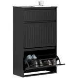 SoBuy Schuhschrank Schwarz Holzwerkstoff, 61x100x26 cm, Garderobe, Schuhaufbewahrung, Schuhkipper mit 2 Klappen Schuhablage schmal Schuhregal mit 4 Ablageflächen Schuhkommode bht ca. 61x101x26cm FSR165-SCH