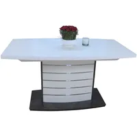 Säulentisch Esszimmertisch Speisetisch Tisch mit Auszug in Weiß-Beton Anthrazit