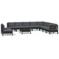 vidaXL Lounge Set 11-tlg. schwarz inkl. Kissen 3096849