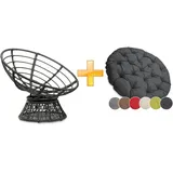sunnypillow Papasansessel | Rattansessel mit Kissen rund Durchmesser 120 cm | gemütlicher Loungesessel drehbar für Wohnzimmer | Balkon Sessel Korbsessel Rattan Lesesessel | Outdoor/Indoor | Antrazit