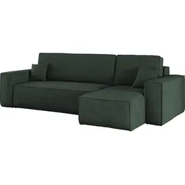Kaiser Möbel Ecksofa mit schlaffunktion und bettkasten, Sofa L-form, Couch L-form BEST Dicker Cord Rechts Grün - dunkelgrün