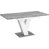 PROROOM FURNITURE Malvi | Esstisch Betonoptik & Weiß Hochglanz | Esszimmertisch Ausziehbar 120/160x80 cm | Modern Küchentisch Säulentisch Dining...