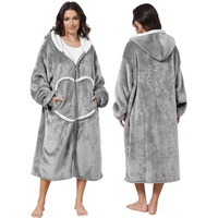 FEELJAM Decke mit Ärmeln und Kapuze, Hoodie Decken Pullover Kuscheldecke mit Ärmeln und Reißverschluss, Wearable Blanket Unisex (Hellgrau)