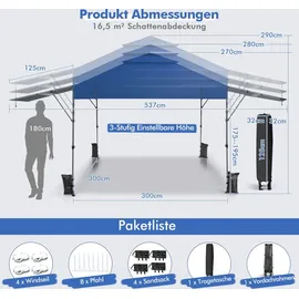 Costway Faltpavillon 3 x 3 m Blau