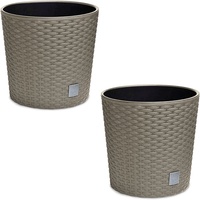 astor24 - 2X Blumentopf Anthrazit in Rattan-Optik - Pflanzkübel mit Einsatz - Rattan-Blumentopf für Garten - In/Outdoor - Höhe 20 cm - Ø 20 cm (2er Set 20cm Ø, Braun)