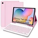 Hülle mit Tastatur für Samsung Galaxy Tab S6 Lite 2024/2022/2020, Schutzhülle mit Pencil Halter Wireless Tastatur (Deutsches Layout) für Tab S6 Lite 10,4' (P610/P613/P615/P619/P620/P5625), Rosa