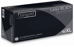 BINGOLD Latex BLACK Einweghandschuh, schwarz, Einweghandschuh aus Latex, polymer-beschichtet, 1 Packung = 100 Stück, Größe L