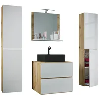 VCM Lendas XL 5-tlg. honig-eiche/weiß/schwarz Waschbecken 60 cm