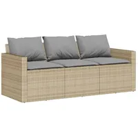 vidaXL Gartensofa mit Kissen 3-Sitzer Beige Poly Rattan