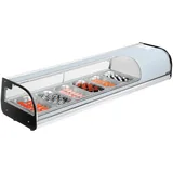 Vevor Sushi Kühlvitrine 62 L kommerzielle Vitrine Kühlaufsatzvitrine (6 Pfannen) mit gebogenem Glas & LED-Beleuchtung & digitaler Temperaturregelung, Kühlschrank für Theke Restaurant Geschäft