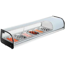 Vevor Sushi Kühlvitrine 62 L kommerzielle Vitrine Kühlaufsatzvitrine (6 Pfannen) mit gebogenem Glas & LED-Beleuchtung & digitaler Temperaturregelung, Kühlschrank für Theke Restaurant Geschäft