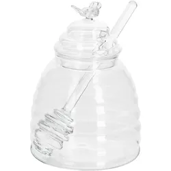 3tlg Set Honig 500ml Bienchen-Deckel Honiglöffel Glasbehälter Rührstab Aufbewahrung Geschenkidee