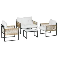4-teilig Polyrattan Sitzgruppe Lounge-Set Gartenmöbel für 4 Personen Outdoormöbel Set mit 2-Sitzer Sofa 2 Sessel 3 Kissen und ESG Glastisch Stah...