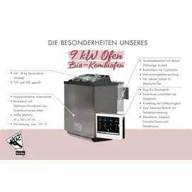 Karibu Sahib 9 kW Bioofen + ext. Steuerung + Dachkranz