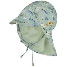 Sterntaler Schirmmütze Nackenschutz Zootiere – Leichte Kindermütze aus Baumwoll-Popeline mit Zootier-Print, Gummizug, Bindeband und UV-Schutz 50 – Eisgrün, Größe 45 - 45