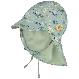 Sterntaler Schirmmütze Nackenschutz Zootiere – Leichte Kindermütze aus Baumwoll-Popeline mit Zootier-Print, Gummizug, Bindeband und UV-Schutz 50 – Eisgrün, Größe 45 - 45