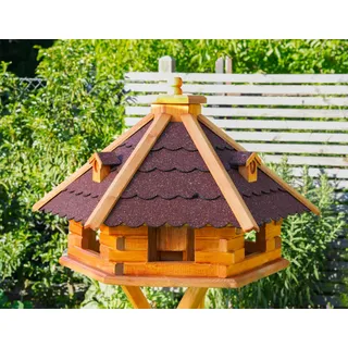Vogelhaus von klein bis Riesig XXL Futterhaus Futterhäuschen Vogelvilla V18, Vogelfutterhaus aus Holz mit Solarbeleuchtung beleuchtet (Rot, XXL), Vogelfutterhaus mit Futtersilo, Silo