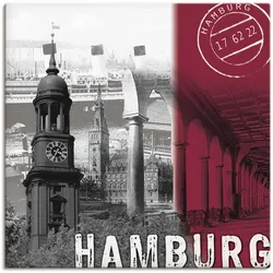 Wandbild ARTLAND "Hamburg_ bordeauxrot", rot (farbe bild(er): rot), B:70cm H:70cm T:1,8cm, Canvas, Leinwand, Bilder, als Leinwandbild, Poster in verschied. Größen