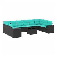 vidaXL Gartensofa-Set mit Kissen, schwarzes Polyrattan
