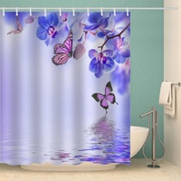 RFFLUX 3D Schmetterling Blume Design Duschvorhang Anti Schimmel 240 x 200 cm mit 12 Ringe Polyester Lila Duschvorhänge Anti-Bakteriell Waschbar Wasserdicht Badvorhänge für Badezimmer