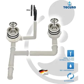 tecuro Doppel-Spülen-Siebkorbventil Ø 114 mm (3 1/2 Zoll) mit Überlauf 38x64 mm