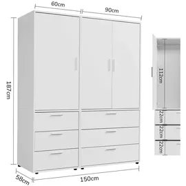 mokebo Drehtürenschrank Der Grenzenlose 150 x 187 x 58 cm Weiß