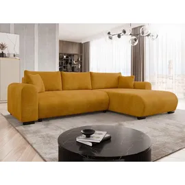 Mirjan24 Ecksofa Merkos, Wohnzimmer L-Form mit Bettkasten und Schlaffunktion, Holzkonstruktion, Seite universal (Farbe: Wave 05) - Gelb