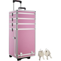 Tectake Koffer Kosmetiktrolley mit 4 Etagen, 2 Rollen, 2 Rollen rosa