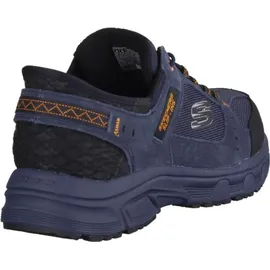 SKECHERS Oak Canyon Consistent Winne Herren-Sneaker, freihändig, Marineblaues Leder, Textil, orangefarbener Besatz, 43 EU