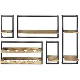 Kobolo Weinregal Wandregal 5-tlg. 1 Regal Mangoholz und Metall Braun|Schwarz