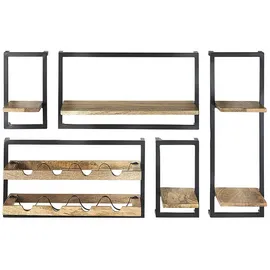 Kobolo Weinregal Wandregal 5-tlg. 1 Regal Mangoholz und Metall Braun|Schwarz