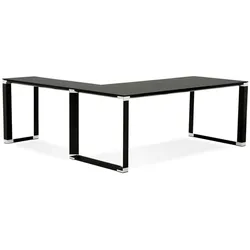 Kadima Design Eckschreibtisch Schwarz Glas-Metall | 200x200 cm L-Form Winkelwahl | Büro Computertisch Chrom | Ergonomisch Stilvoll Schreibtisch