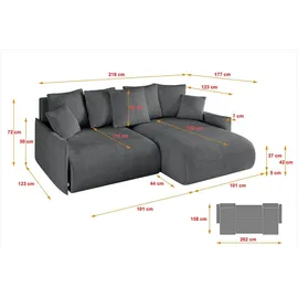 altdecor Ecksofa Cord 2-Sitzer Dunkelgrau