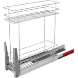 STOLMET Schrankauszug Mini Schrankkorb mit Vollauszug Ausziehbare Küchenschublade mit Soft Close System Korbauszug Küchenschrank Schrank mit Außenbreite 20cm 2 Ablagen 480x545x150 mm Chrom Glänzend