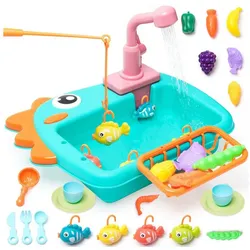 Fivejoy Lernspielzeug Simulation Spülbecken Elektrisches Küchenspielzeug für Kinder (Kinder Waschbecken Spielzeug Küche Waschbecken Rolle spielen Spielzeug) grün