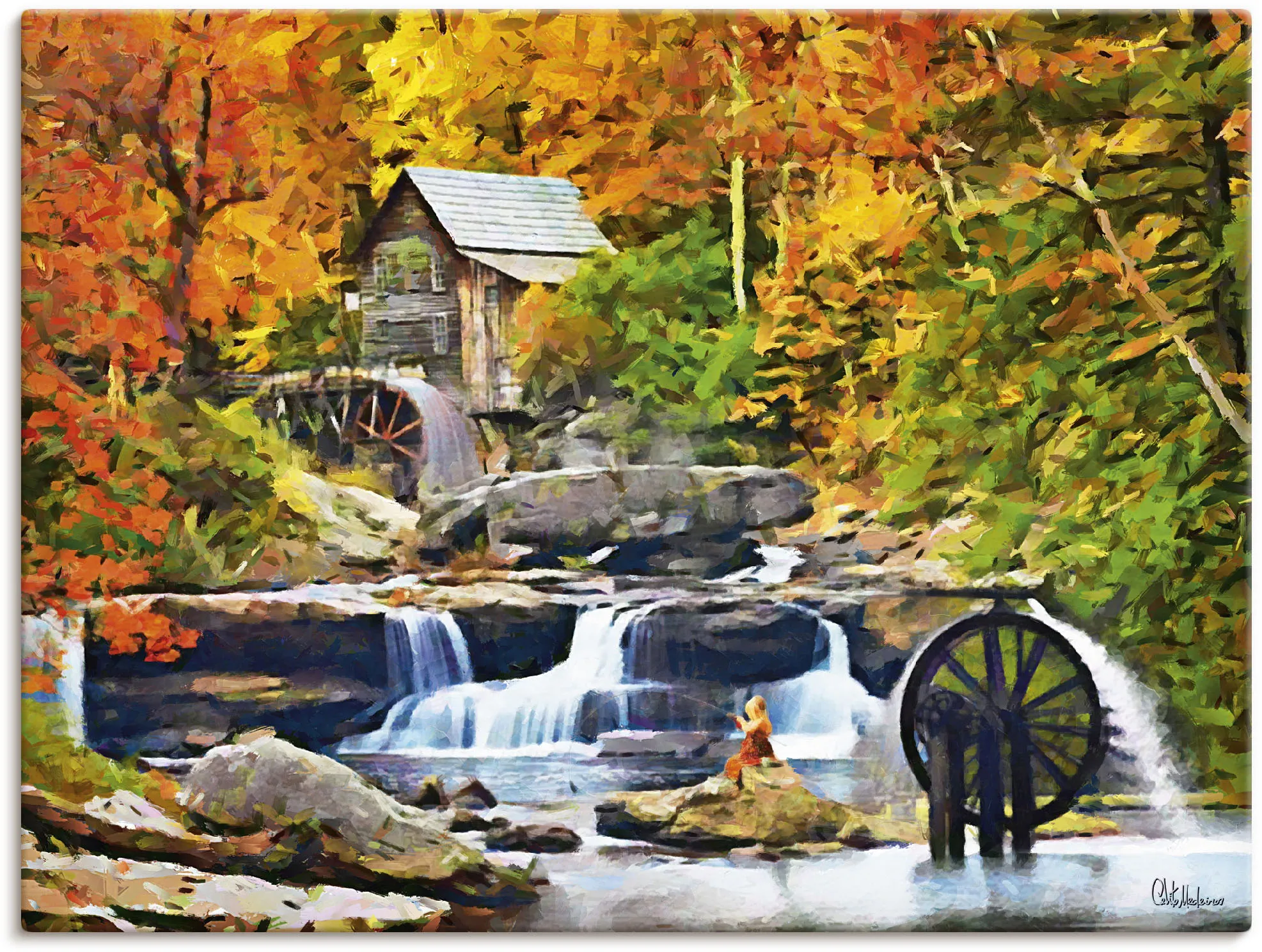 Artland Leinwandbild »Amerikanische berühmte Mühle«, Waldbilder, (1 St.), auf Keilrahmen gespannt Artland orange