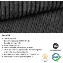 beautysofa Ecksofa mit Schlaffunktion CORSO U, Farbe: Graphit (Poso34) - Dunkelgrau