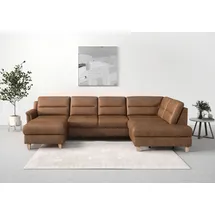 sit&more Wohnlandschaft SIT & MORE "Farö U-Form", braun (cognac), B:325cm H:90cm T:187cm, Sofas, Wohnlandschaft, inklusive Federkern, wahlweise mit Bettfunktion und Bettkasten