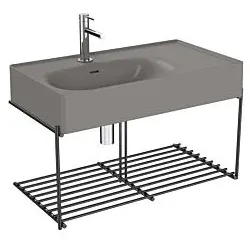 Vitra Equal Waschtisch-Set 66055 mit Waschtisch asymmetrisch 80 cm, steingrau matt VC, mit Ablage Metall schwarz matt