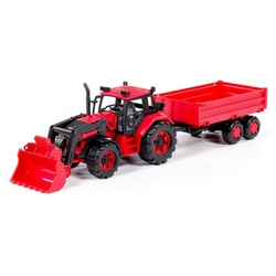 Polesie Spielzeug-Traktor 91871 Anhänger Frontschaufel Schwungantrieb Radlader rot