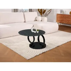 Couchtisch mit drehbaren Tischplatten - Keramik & Glas - Schwarz mit Marmor-Effekt - JOLINE