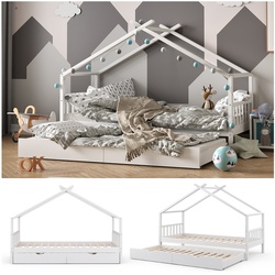 VITALISPA Kinderbett DESIGN Hausbett Gästebett Lattenrost weiß 90x200 Schublade