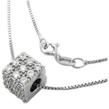 GALLAY Kette 0,9mm Anhänger Würfel mit Zirkonias Silber