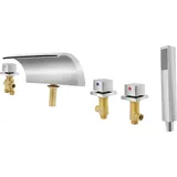 Wasserfall Armatur - Bad- und Küchenmischer - Handbrause - Breiter laminare Strahl spritzarm - Messingkörper mit Keramikkartusche - Silber
