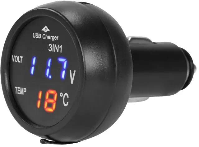 Carmotion USB Ladegerät 2,1A Zigarettenanzünder 12/24V mit Voltmeter und Tempera...