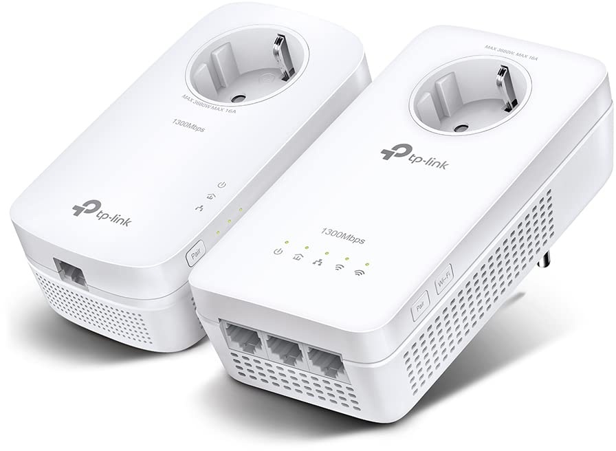 TP-Link WLAN Powerline Adapter Set TL-WPA8631P KIT(Dualband 1200Mbit/s, AV1300 , Steckdose, Wifi Clone, MU-MIMO, 4 Gigabit Ports, Plug&Play, ideal für HD-Streaming, App Kontrolle)weiß