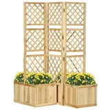 Outsunny Paravent mit Klappbarem Spalier, Pflanzkasten mit Sichtschutz, 133 x 165 cm Raumteiler mit 4 Blumenkasten, - natur